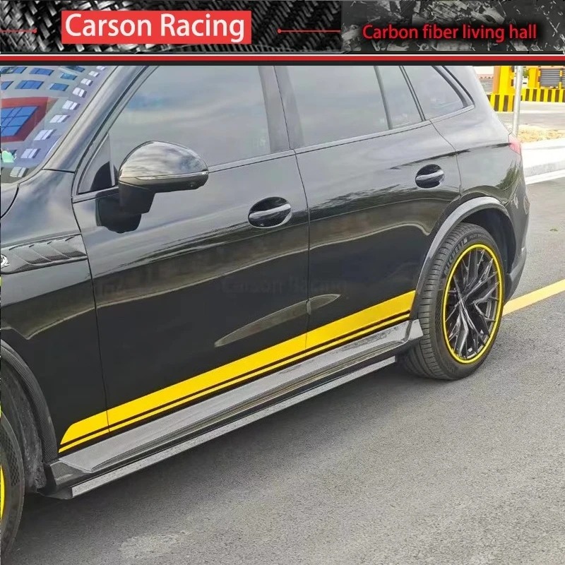 TopCar 2023+ Style Wet Carbon Fiber Body Kit Front Bumper Lip Side Skirt Wheel Arches Top Spoiler for Benz GLC X254 GLC43 Car